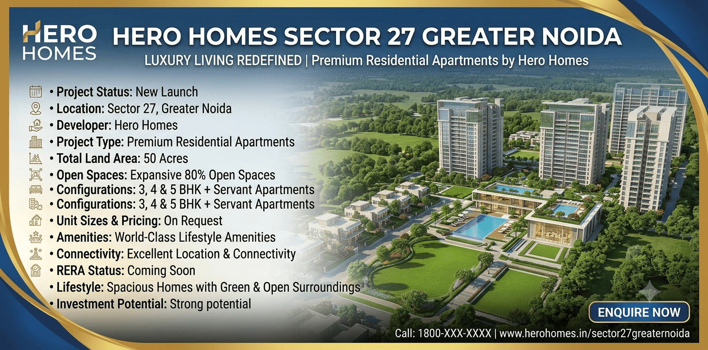 Hero Homes Sector 27 Greater Noida | Luxury 3, 4 & 5 BHK Residences with Modern Amenities